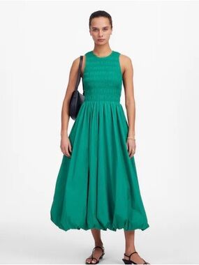 Madewell Green Bubble Hem Poplin Midi Dress